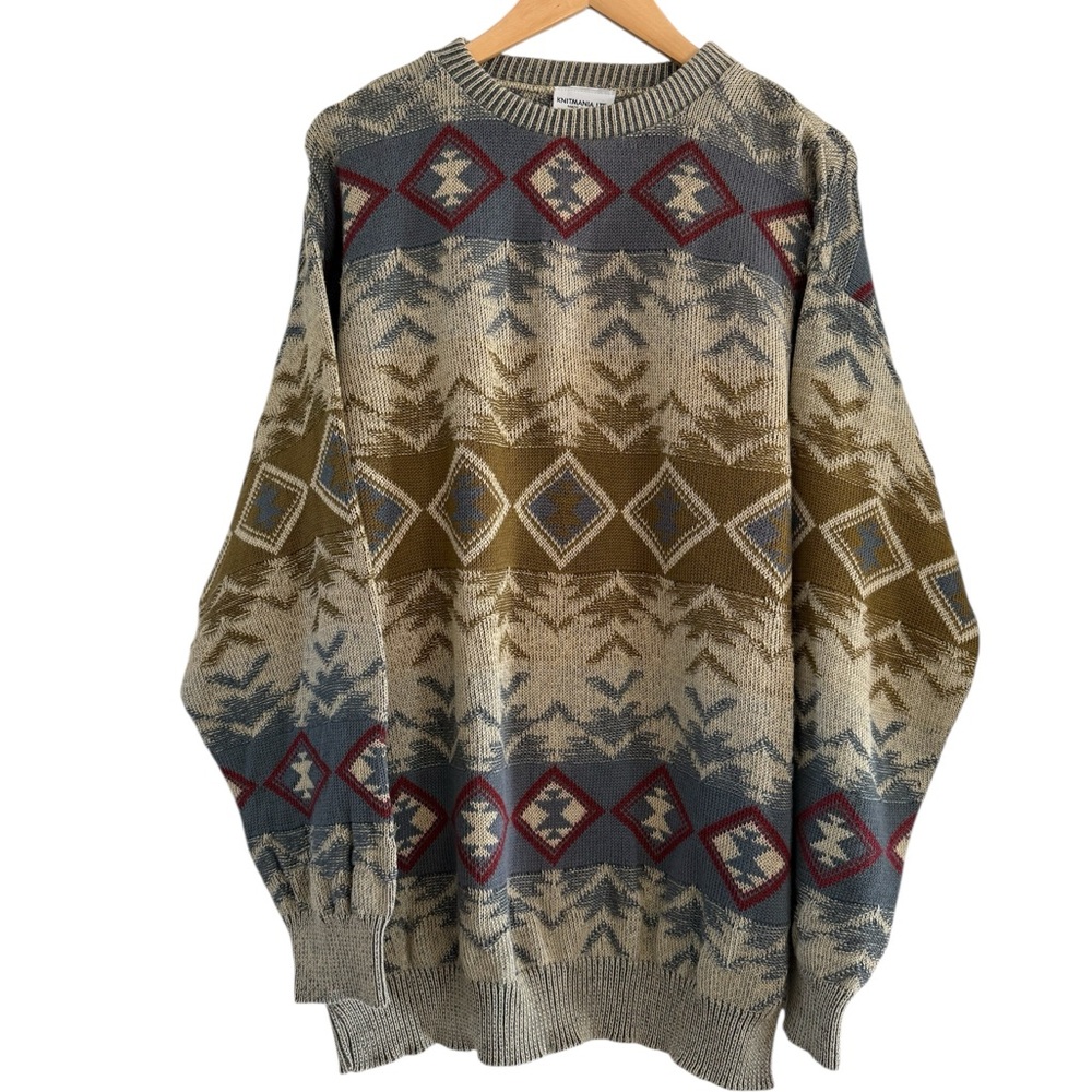 Grandpa Sweater Men’s Large Cosby 90s Coogi Style Hip Hop Eclectic Knit Cotton